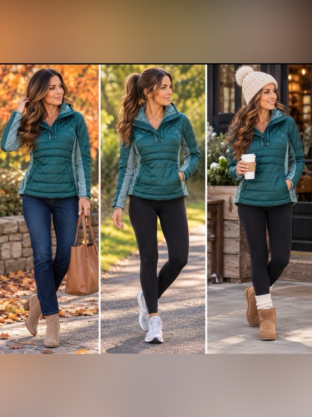 lululemon athletica Teal Quilted Pullover with Heathered Gray Side Panels